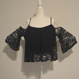 Joe & Elle Black Lace Cold Shoulder Blouse